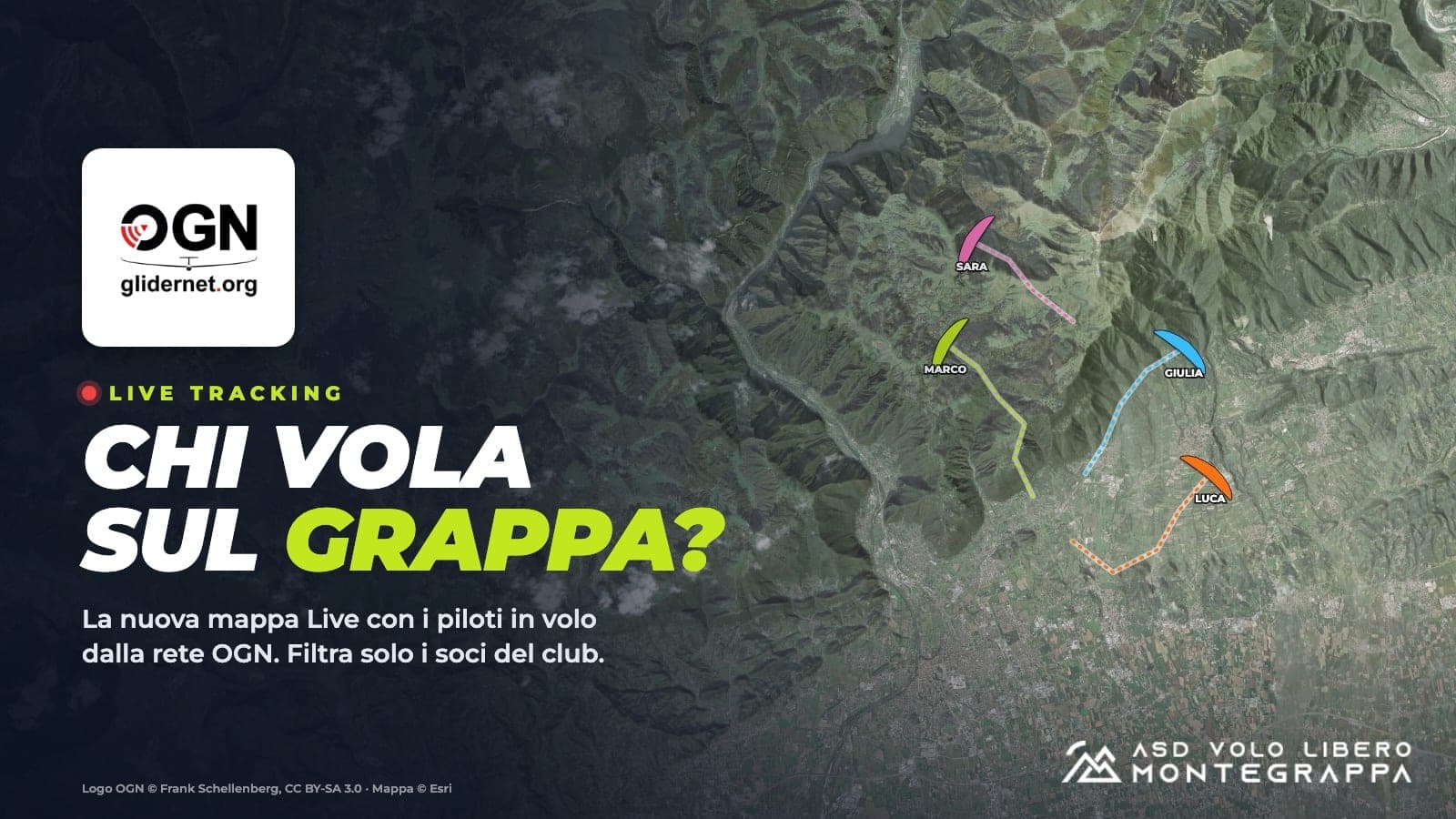 Nuova mappa Live: segui in tempo reale chi vola sul Grappa
